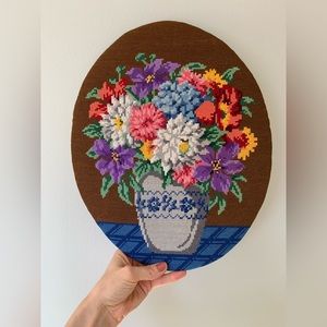 🪻SOLD🪻Bright Floral Oval Cross Stitch Piece